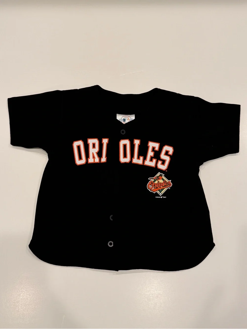 Vintage Baltimore Orioles Kids 6 Jersey Mighty Mac Black Button-Up MLB